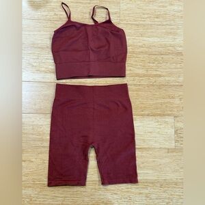 Burgundy Ribbed Crop Top and Shorts Set
